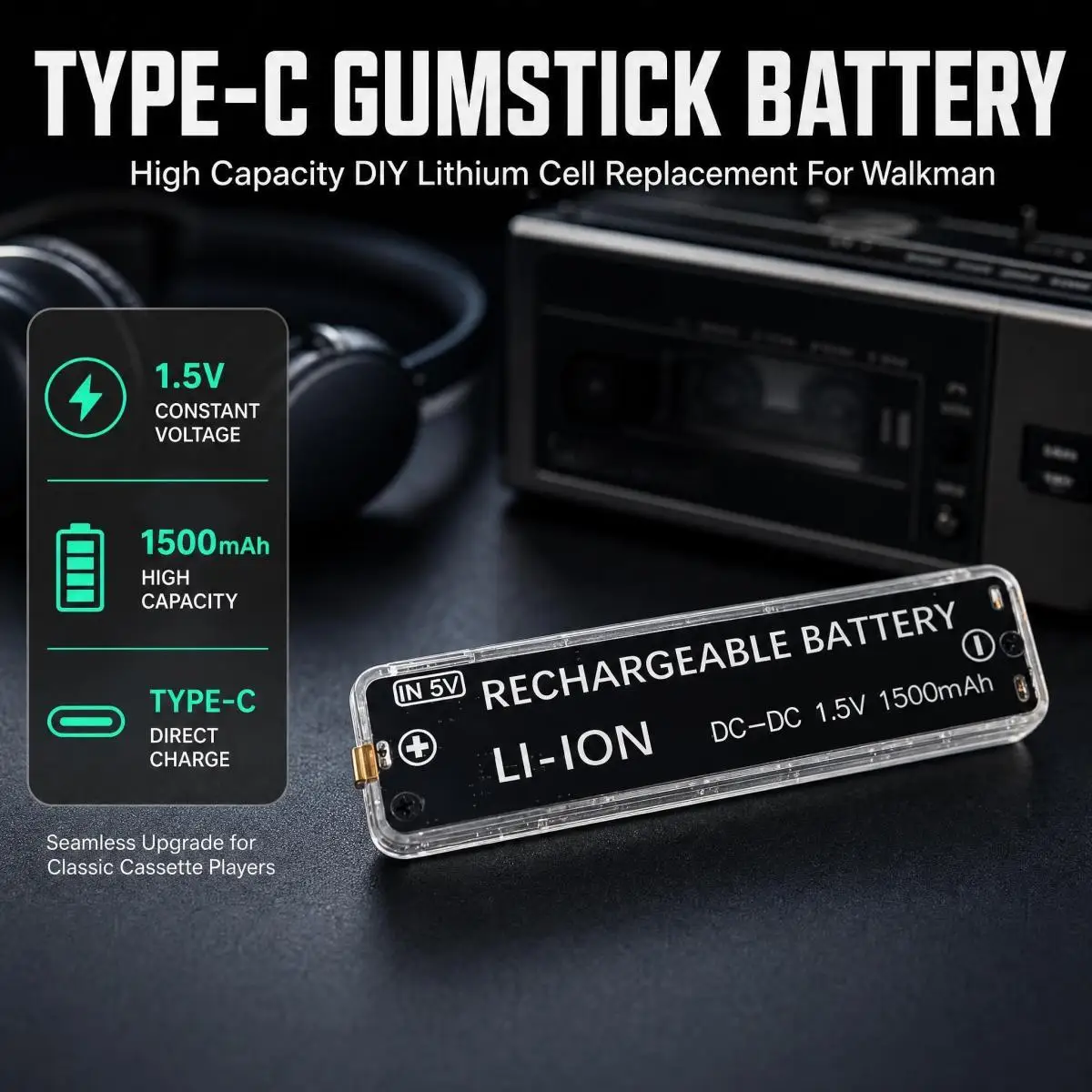 Type-C Rechargeable Gumstick Battery 1.5V 880mAh 1500mAh High Capacity DIY Lithium Cell Replacement Battery For S ONY Walkman