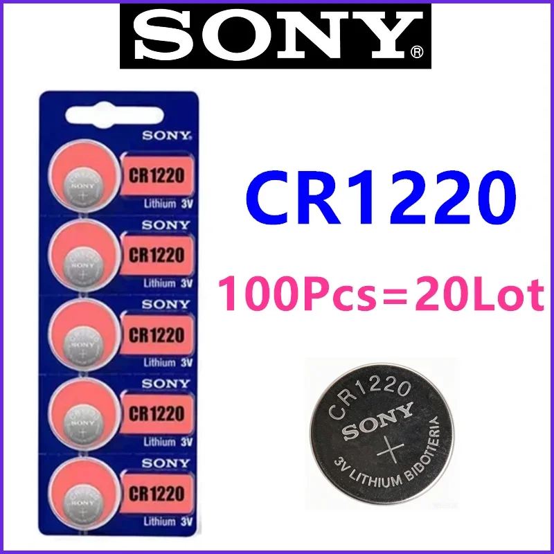 100Pcs CR1220 Original Sony Lithium Battery Watch Toy Calculator Car Key Remote Control Button Coin Cells