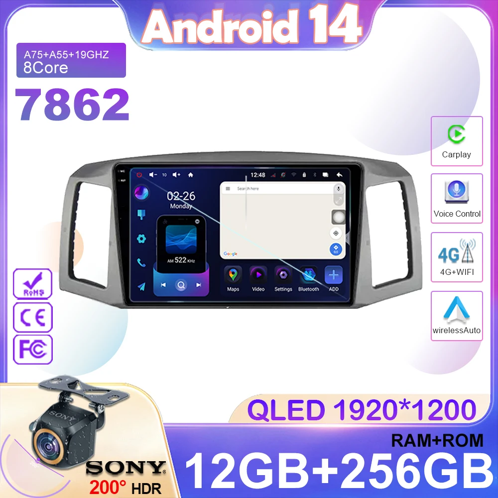 

Android 14 Car For Jeep Grancherokee 2004 2005 2006 2007 LHD Wireless Carplay Auto Radio Multimedia Player GPS Navigation 7862