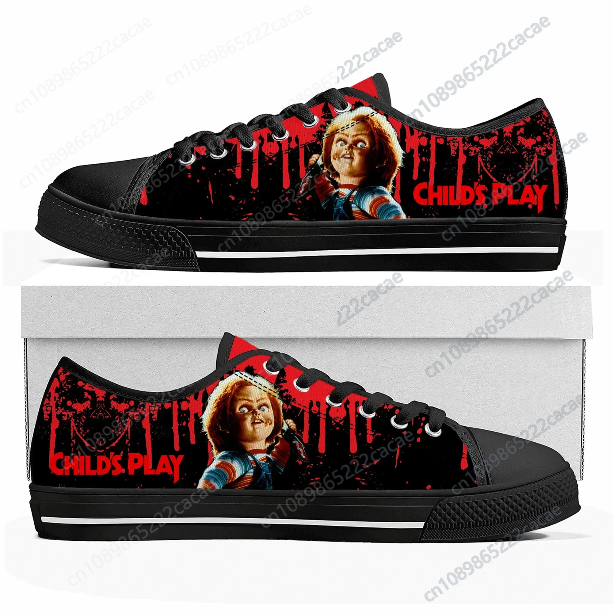 Film Horror Childs Play Chucky Low Top Sneakers di alta qualità uomo donna adolescente Sneaker di tela scarpe da coppia Casual scarpe personalizzate