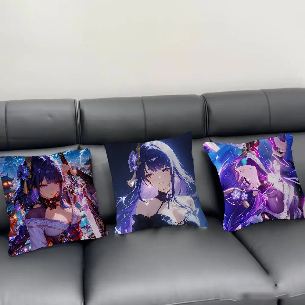 

Game R-Raiden-Shogun Decorative Room Aesthetics Pillow Case Home Decor Bedroom Sofa Bed Couch Pillow Cover 45x45