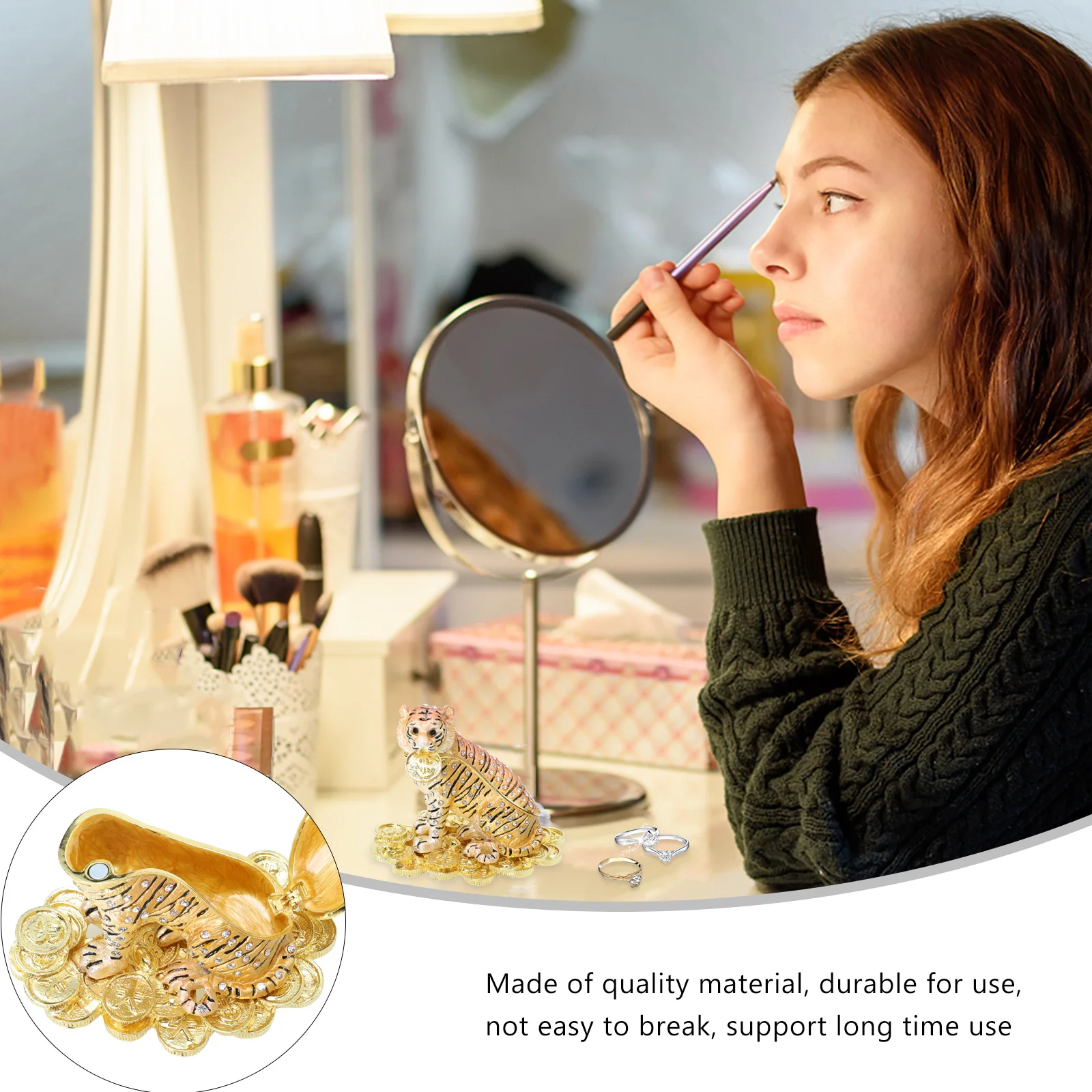 Tiger Box Storage Organizer, Elegant Jewelry Case For Earrings Rings Necklace Holder, Decorative Gift Box For Women,