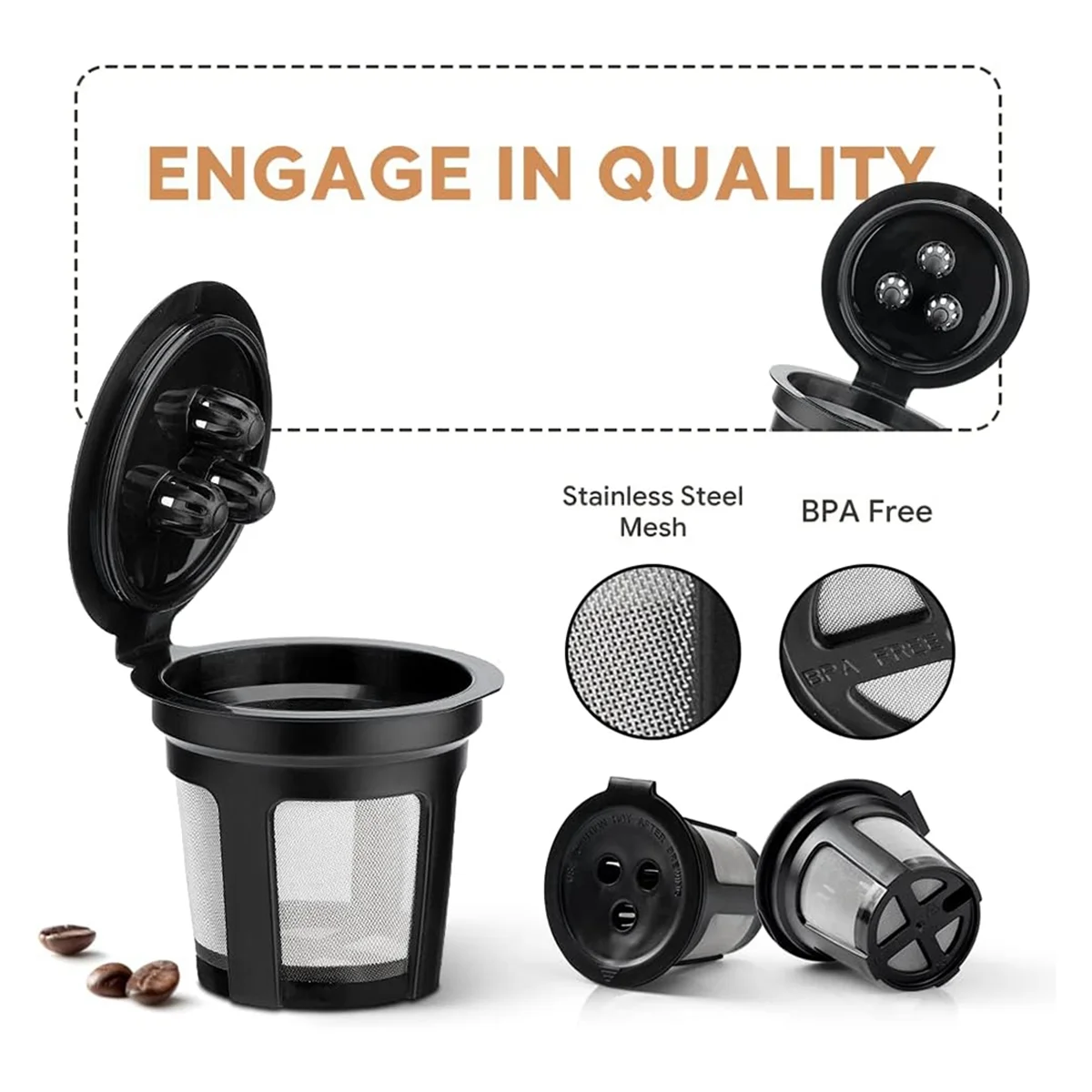 Pack of 4 K Cups Reusable Coffee Pods for Ninja Dual Brew Coffee Maker Permanent K Cups Filters Coffee Accessories