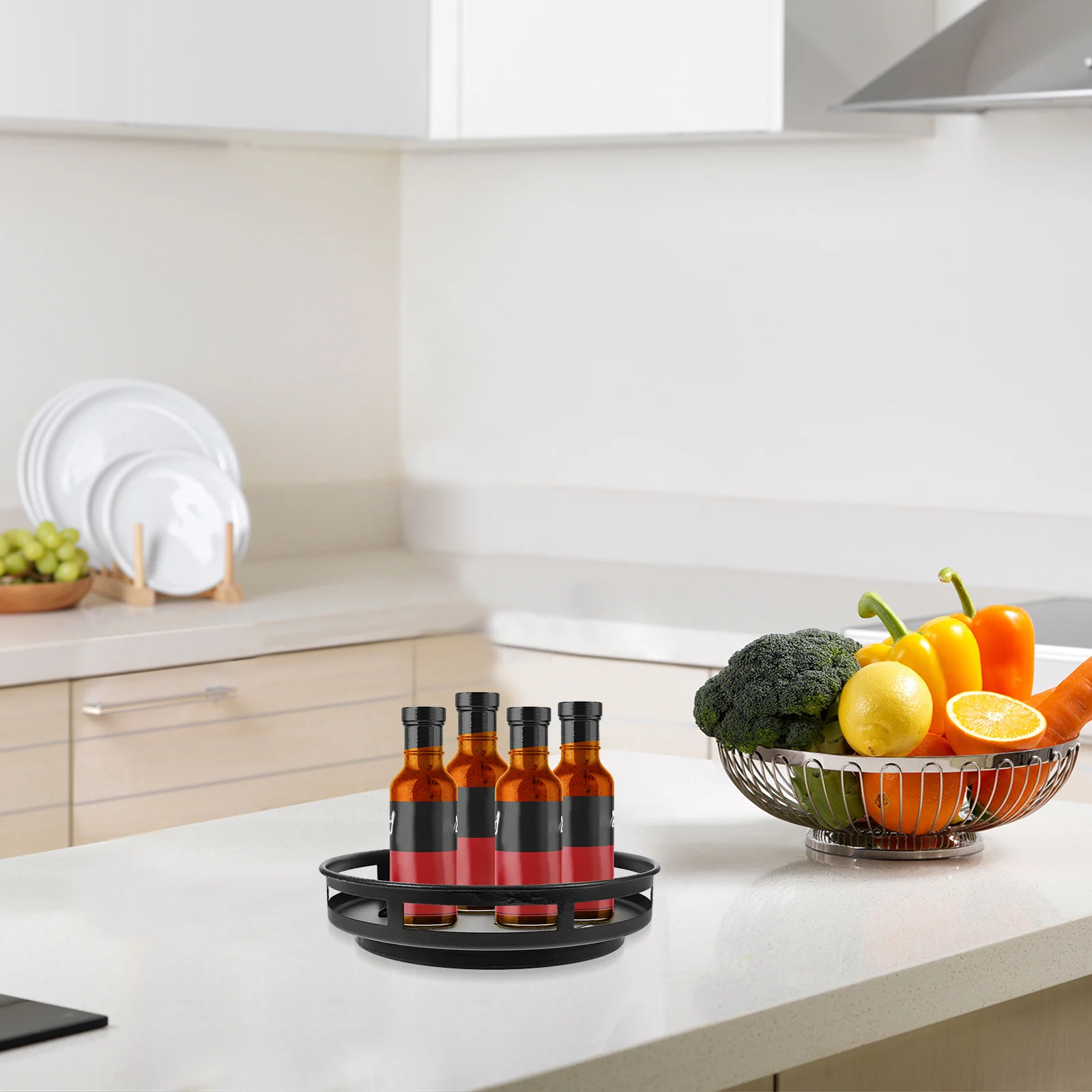 

Kitchen Rotating Spice Rack Organizer Black Large Capacity Turntable Spice Jar Container Cabinet Storage Tray for Condiments