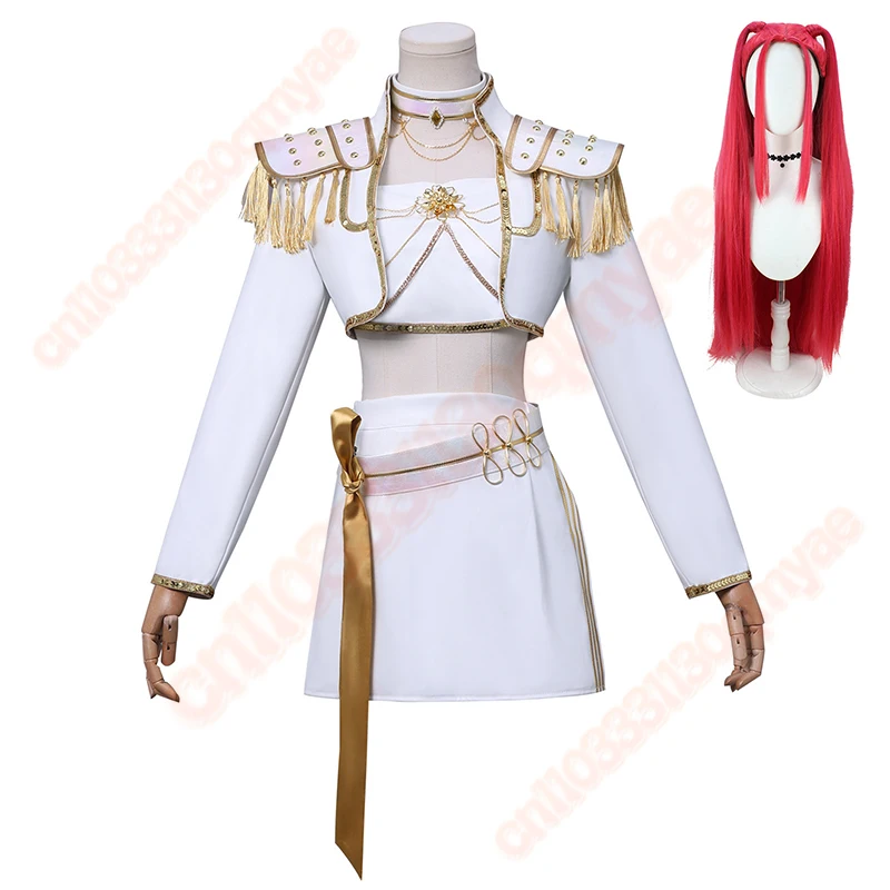 애니메이션 K팝 데몬 헌터 코스프레 의상 세트, 섹시한 조이 루미 미라 가발 포함, 파티 무대 공연 카니발용 흰색 유니폼