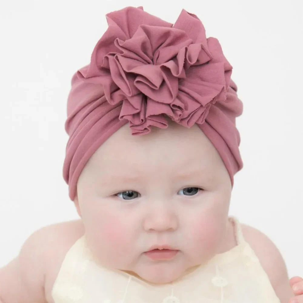 Baby Accessories Newborn Turban Hat with Pleated Flowers Kids Photo Props Girls Shower Gift Birthday Elastic Hats Headwear