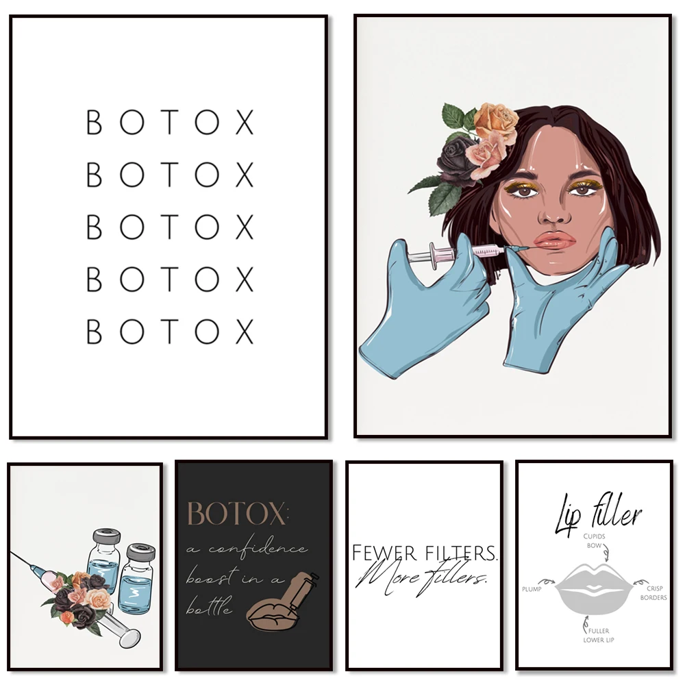 Jeringa de enfermera, Botox, procedimiento de corrección de aumento de labios, salón de belleza, relleno de terapeuta, medicina de dermatología, póster de Spa
