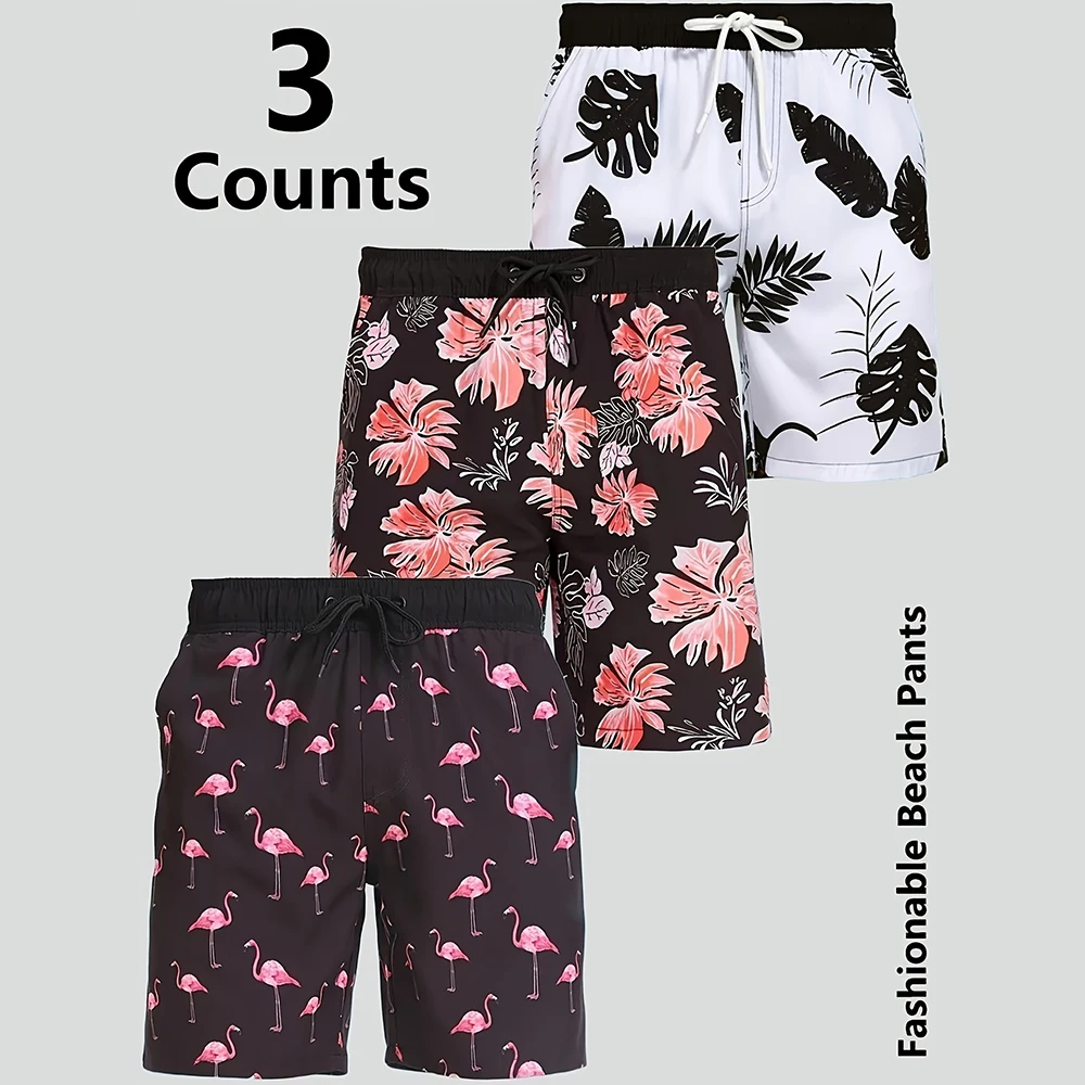 

Summer New Three-Piece Set Of Fashion Casual Loose Elastic Drawstring Beach Pants Soft And Comfortable Home Men's Clothing