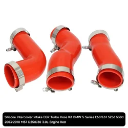 Silicone Intercooler Turbo Pipe Hose W/ T-Clamps Kit Fits For BMW E60 E61 530d 525d Black/Blue/Red