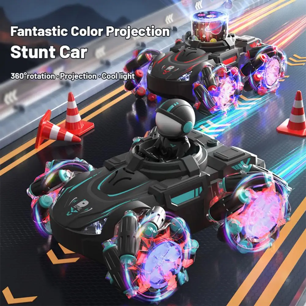 2.4GHz Remote Control Car With Projector LED Light Music Racing Driver Figurine Electric 360 Degrees Rotating RC