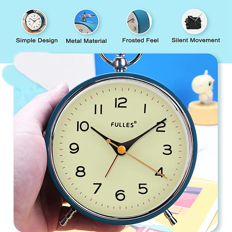 Analog Alarm Clock Non Ticking With Night Light Retro Silent Alarm Clock Battery Operated Mini Clock For Kids Bedroom