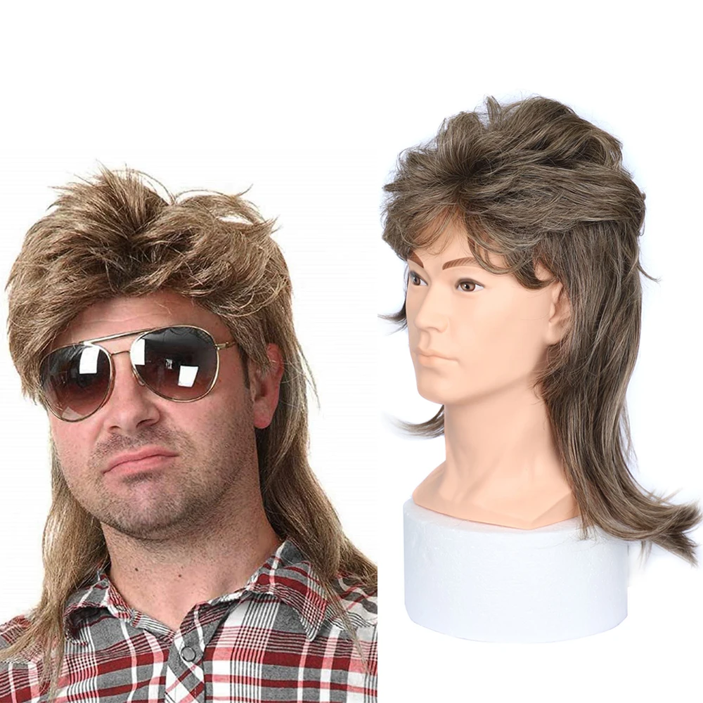 Synthetic Mullet Wigs for Men Adult Funny Hair 80s Costumes Fancy Party Accessory Pop Rock Cosplay Daily Wear Heat Resistant Wig