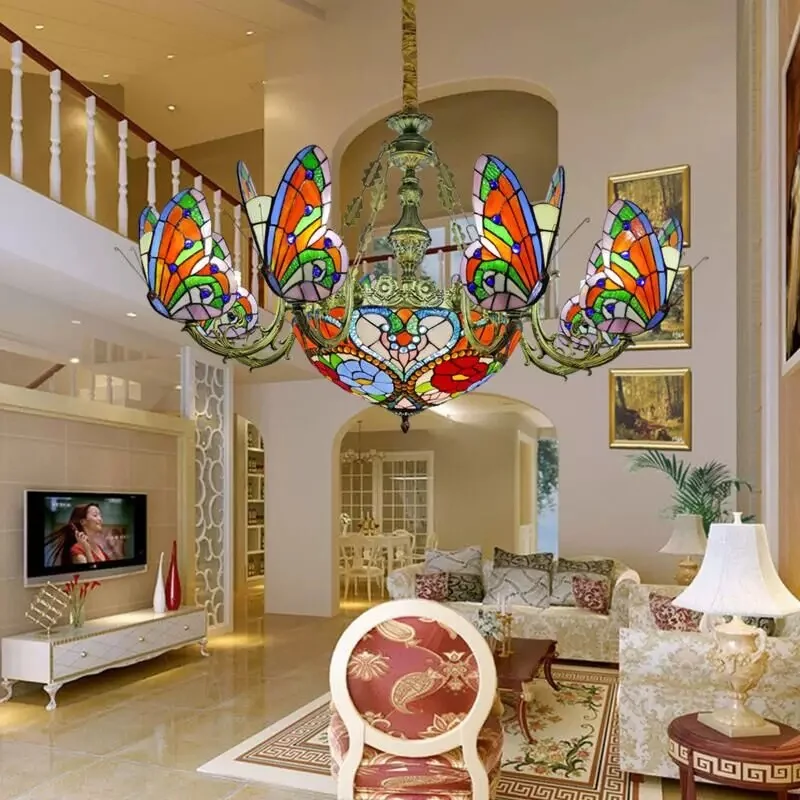 Mediterranean American multi headed butterfly lamp European countryside living room bar coffee shop club pendant light