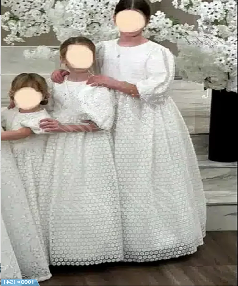 Cintura alta bonito concurso manga curta renda ilhó vestidos da menina de flor para o casamento princesa menina vestidos primeira comunhão vestido