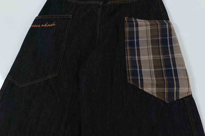 Vintage Plaid Harem Jeans Y2k gebogene Klinge Typ Hip Hop Streetwear Stickerei gerade Bein Jeans übergroße weite Denim Hose – Detail 25