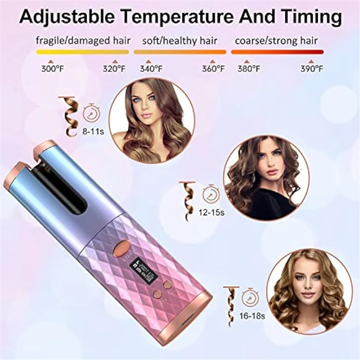 Automatic Curling Iron, Cordless Auto Hair Curler,Portable Rotating Curling Wave Wand Styling Tool, Auto Shut Off