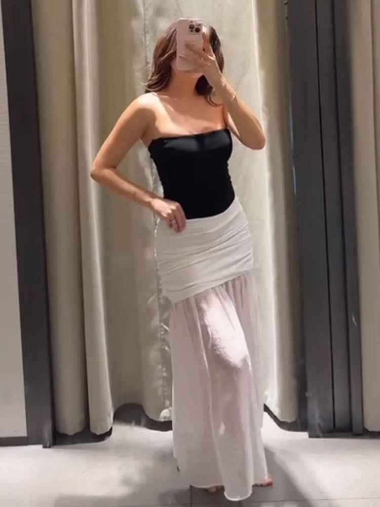 

HH Женщины 2025 летние однотонные плиссированные декоративные сращенные ​ ​ Юбка-миди Midway Женская элегантная тонкая повседневная юбка трапециевидной формы на молнии