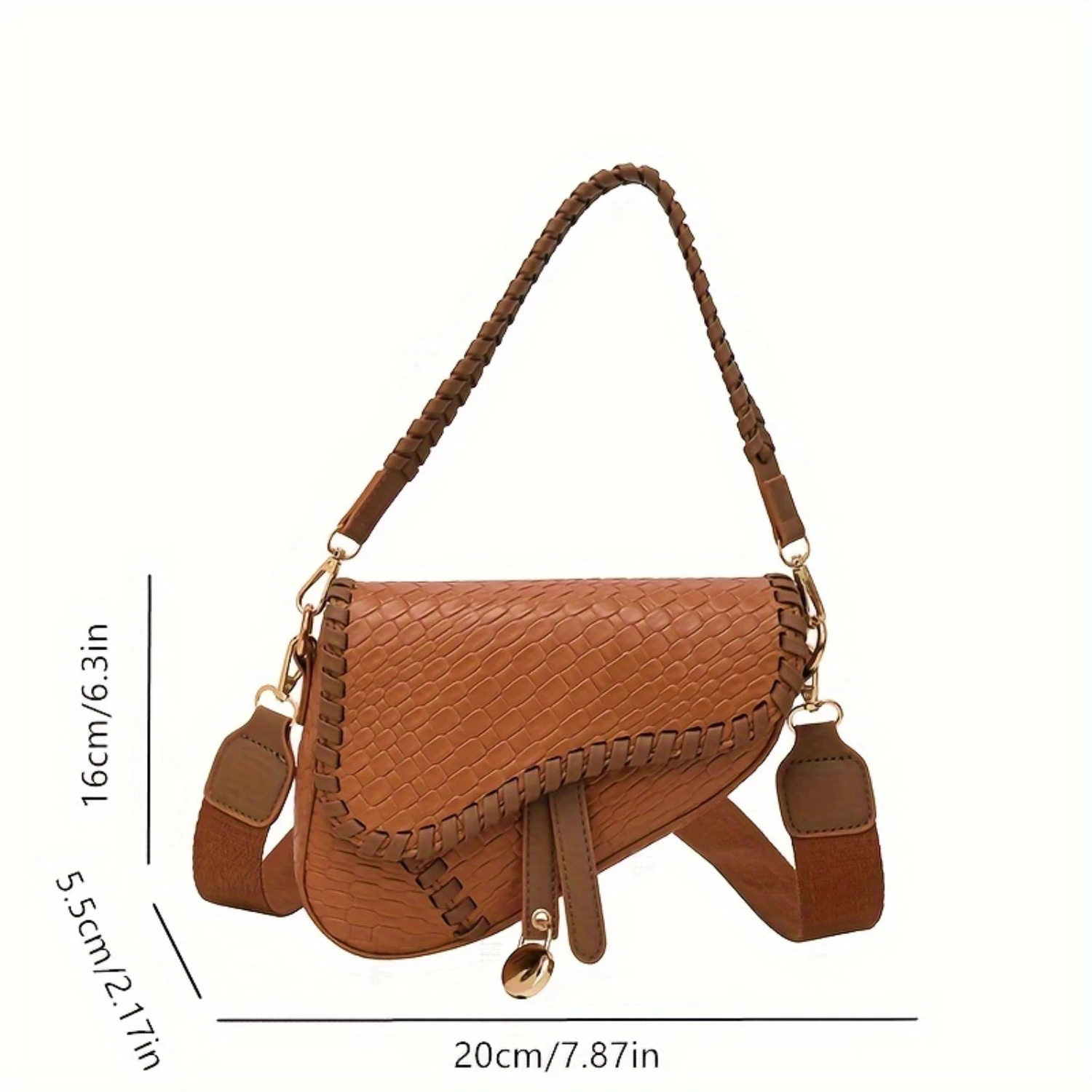 Vintage Women's Bohemian Crocodile Pattern Small Bag, PU Leather, Lightweight Shoulder Crossbody