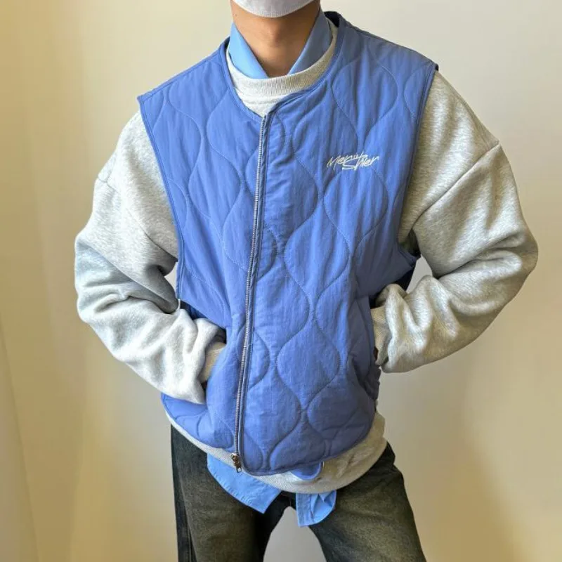 Autumn Winter New Japanese Retro Cotton Padded Vest Men Lightweight Blue Outer Layer Sleeveless Jacket Unisex Highstreet Parkas