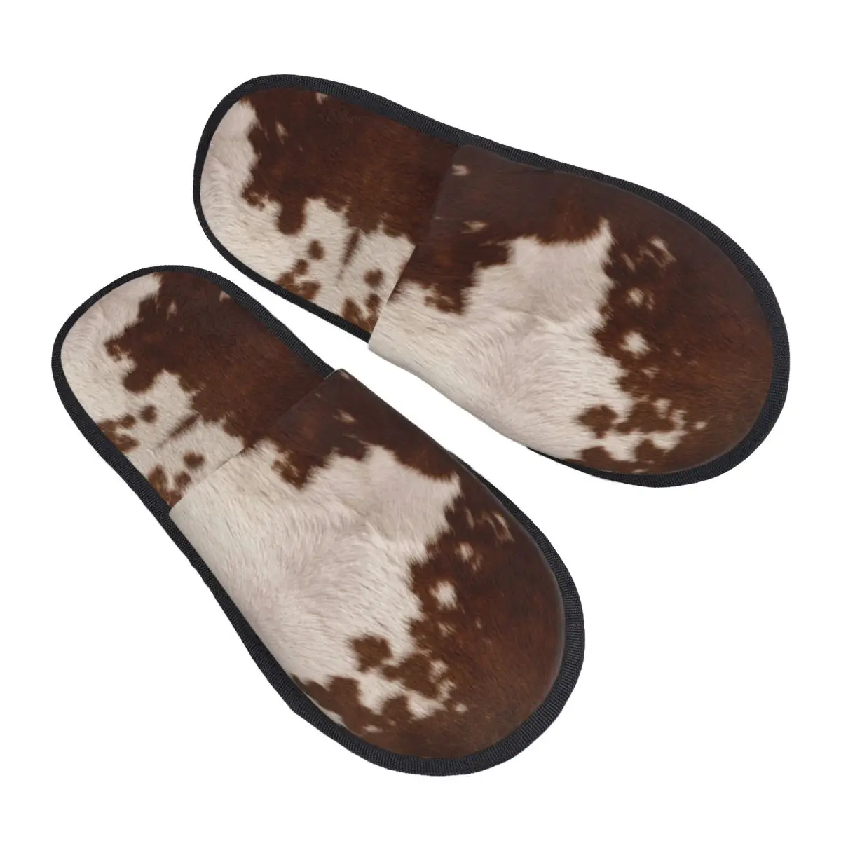 

Custom Brown Cowhide Leather Guest Slippers for Hotel Women Animal Skin Fur Leather Texture House Slipper