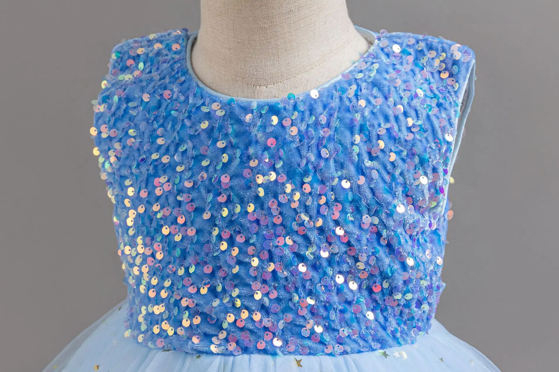 HETISO Galaxy Tulle Girls Elegant Dresses Sky Blue Sequined Kids Holiday Costume Child Birthday Gown 3 6 8 10 12 Years