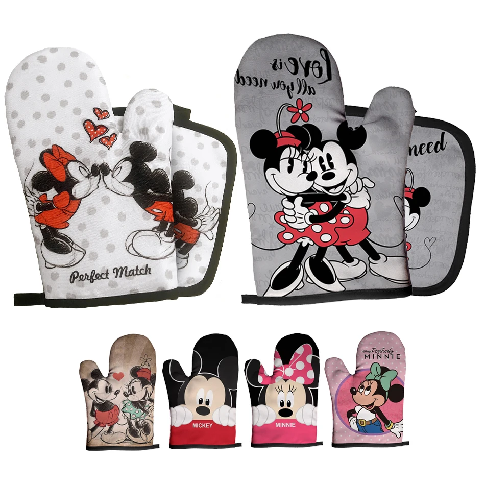 Mickey and Minnie Baking Gloves Cartoon Insulation Mat Pink Microwave Oven Mitt Anti-heat Cooking Potholders Kitchen Accessories