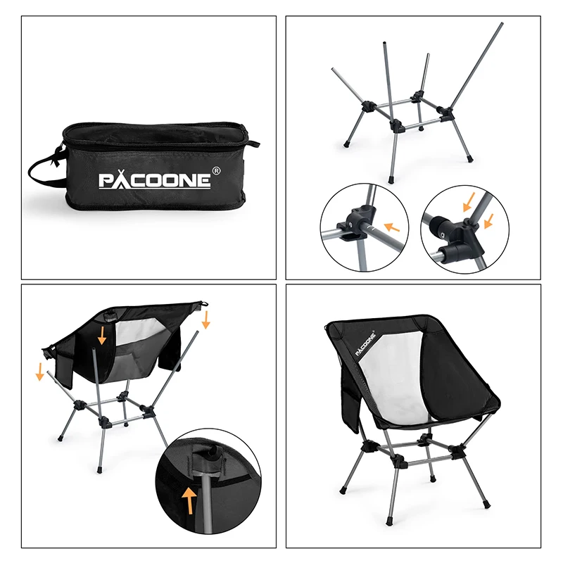 PACOONE Camping Ultraleicht Klapp Stuhl Abnehmbare Tragbare Mond Stuhl Outdoor Reise Angeln Stuhl Strand Wandern Picknick Sitz