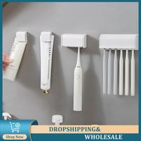 Punch-free Wall-mounted Toothbrush Holder Toothpaste Holder Toothpaste Storage Rack Bath Organizer Bathroom Accessories