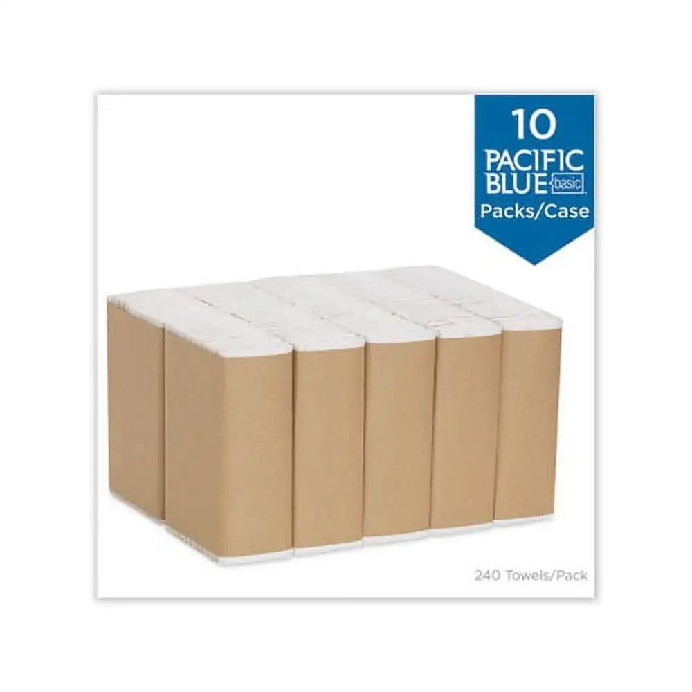 منشفة ورقية زرقاء أساسية مطوية سي ، بيضاء ، 10 بيكة/كت ، عبوة ، 1/4 × 13 ، 10 بيكة