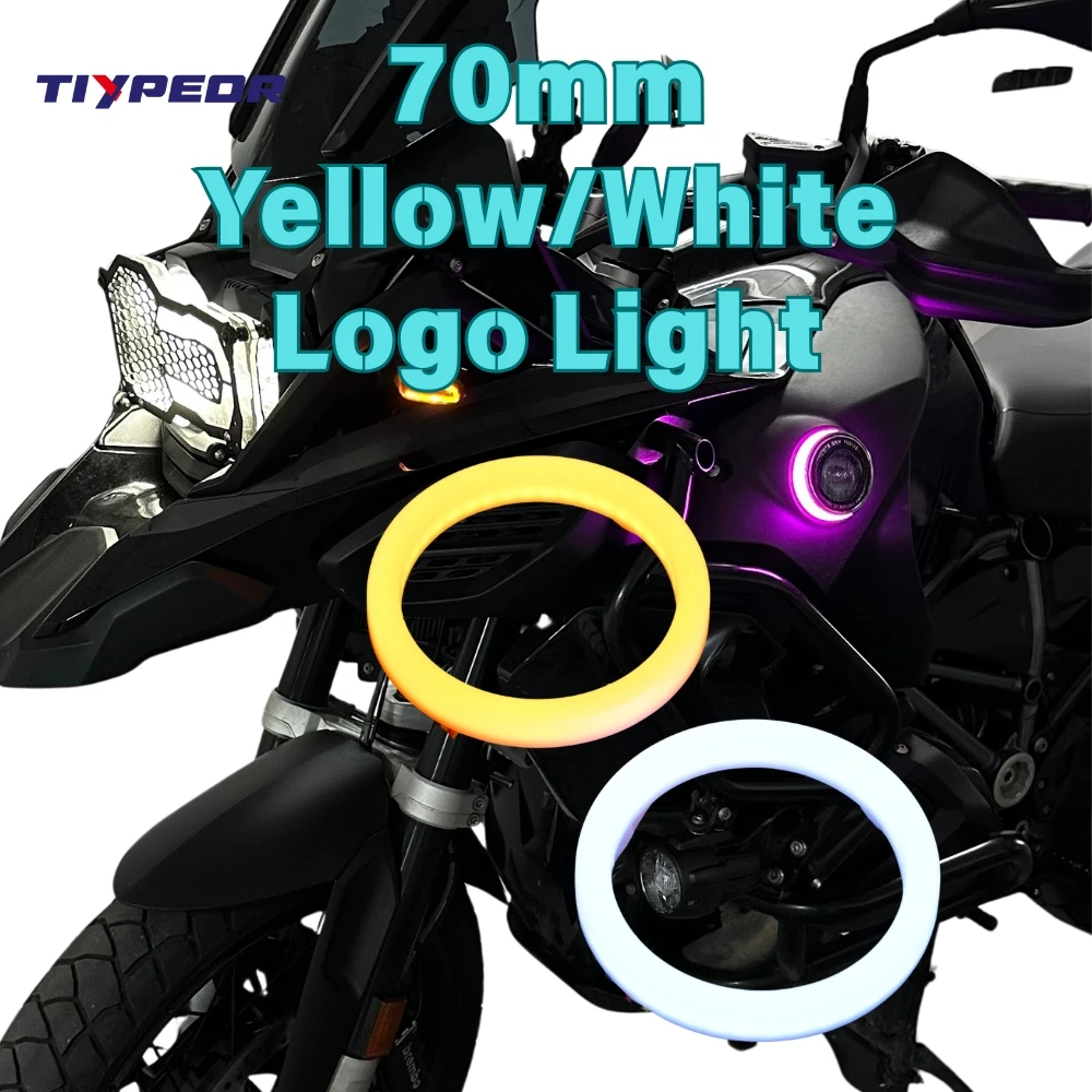 TIYPEOR Logo LED for BMW LED Angel Eyes 70mm Motorcycle Lights COB Circle Waterproof White/Yellow Ring Light Logo Backlight