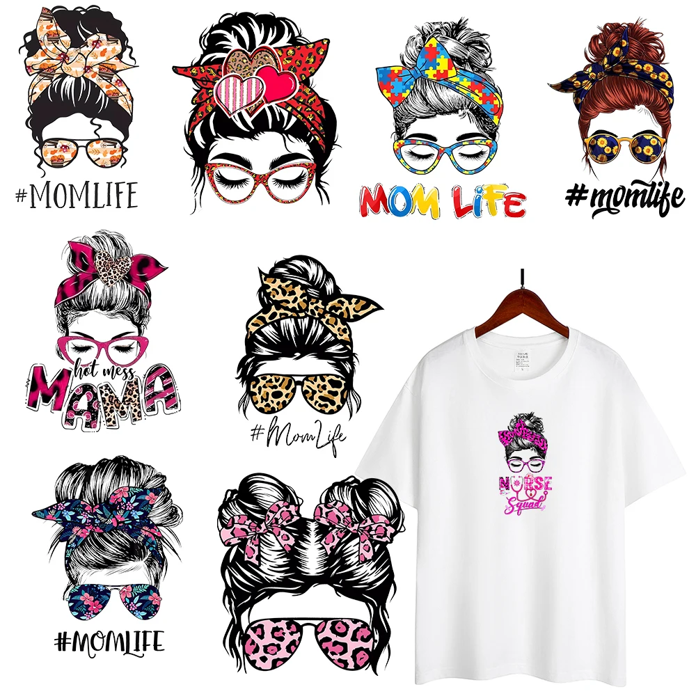 Cartoon Europe and America Bow Girl Print Transfer Stickers Fashion Street Girls Women Female Power MOM Iron On Transfers Decal