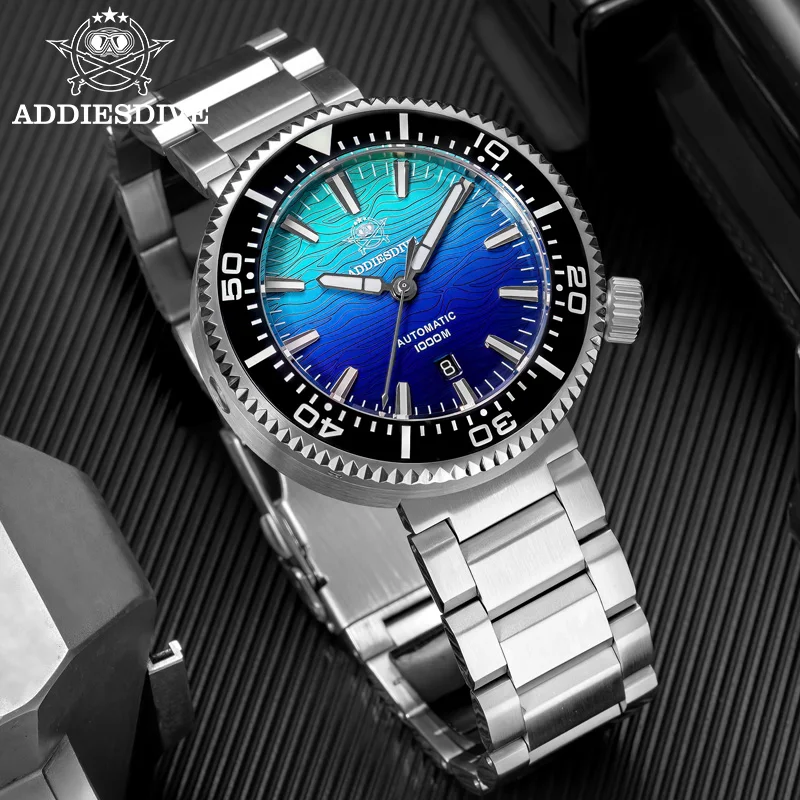 

ADDIESDIVE Mens Automatic Diving Watch 1000M Waterproof Japan 8215 Movement Sapphire Glass Ceramic Bezel BGW9 Luminous Blue