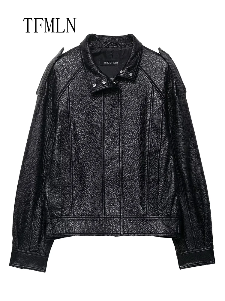 Chaqueta de piel sintética para mujer, abrigo Retro holgado de manga larga con bolsillos y cremallera, abrigos elegantes para mujer, prendas de vestir exteriores para Otoño e Invierno 2025