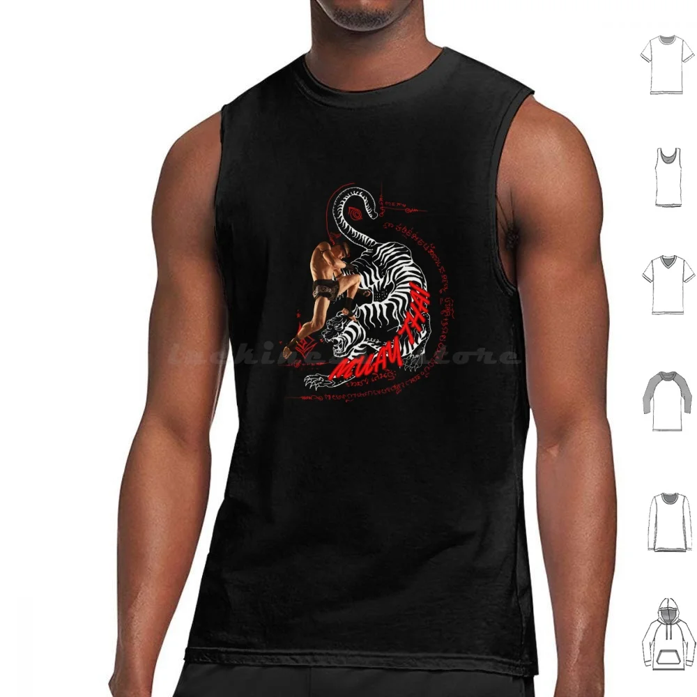 Muay Thai And Thai Yantra Are Popular All Over The World. Tank Tops Print Cotton Muay Thai Thailand Boxing Thai Yantra