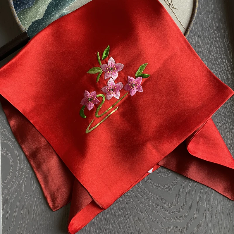 100% Silk Embroidered Fish Handkerchief, Double-layer Silk Hand-embroidered Square Scarf Handkerchiefs