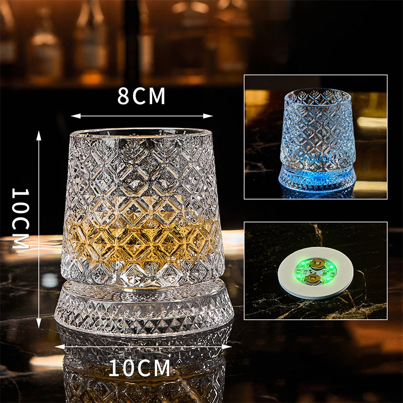 Rotating Whiskey Glass Led Glowing Spinning Tumbler With Lighted Coaster Tipping Resistant Cocktail Cup For Bar Decor & Gifts view 5