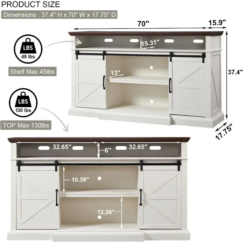 Farmhouse TV Stand for 80 Inch TVs Tall Entertainment Center Storage Cabinets and Sliding Barn Door, Media Console