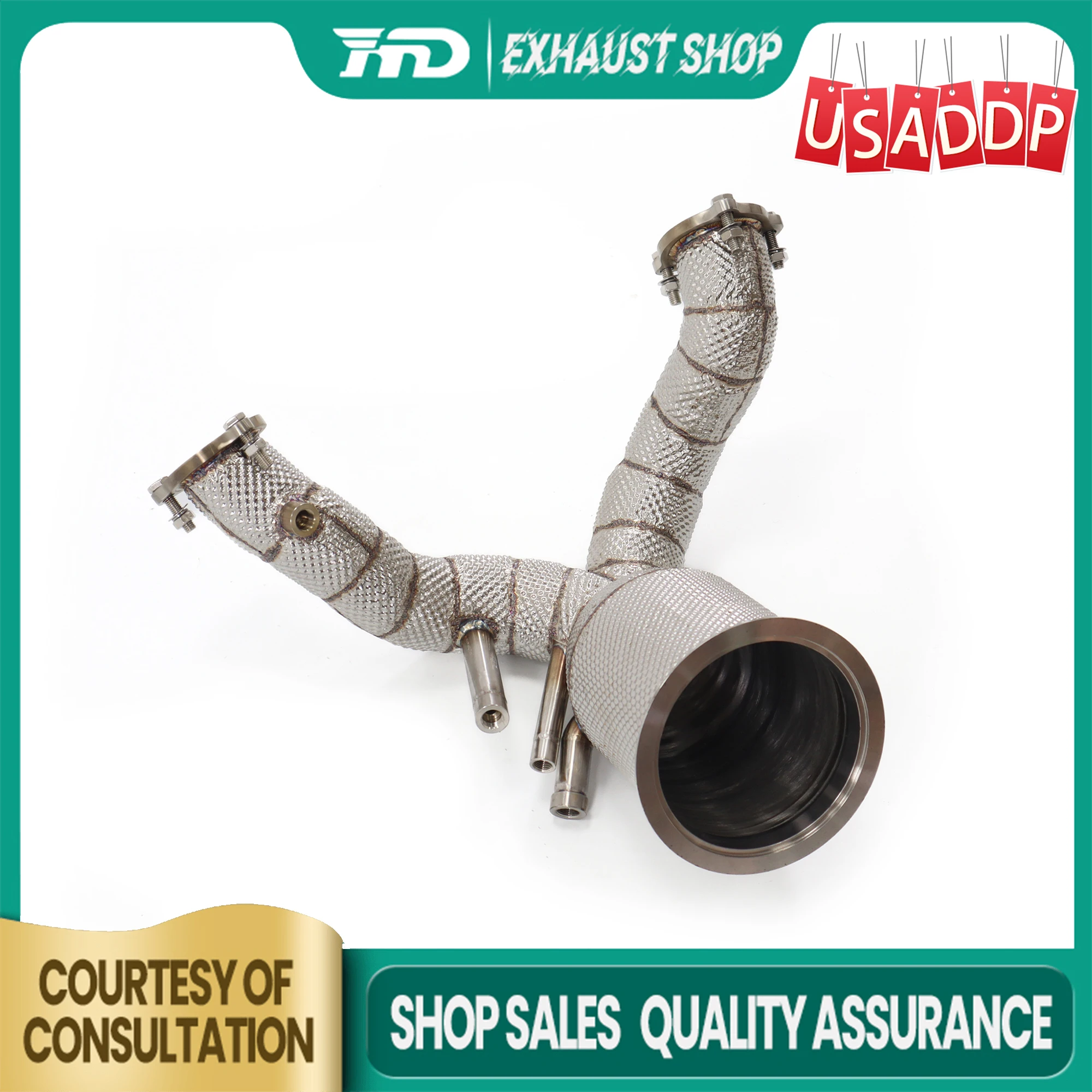 

HMD Exhaust Downpipe for VW Touareg 3.0T SS304 Heat shield High flow performance Non-destructive installation for car