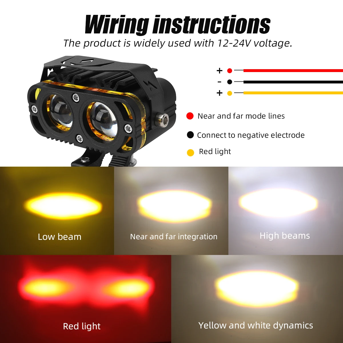 2PCS Motorcycle LED Spotlight Dual Color white yellow With RGB Halo Stobe For ATV SUV Offroad Fog Lamp RV work light 12-24V