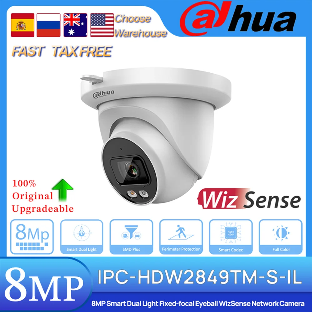 

Dahua Original IPC-HDW2849TM-S-IL 8MP Smart Dual Light FullColor Fixed-focal Eyeball WizSense Network Camera SD Slot POE SMDPlus