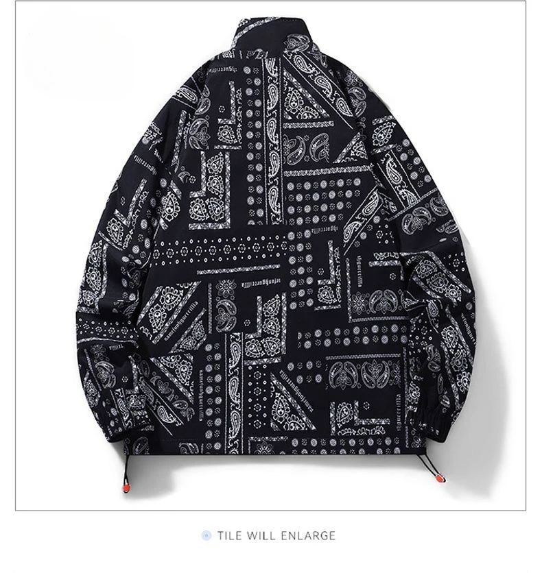 Bandanna Men's Windbreaker Jackets Spring Summer Reversible Varsity Jackets Vintage Track Jacket Japanese Fashion Men Clothing