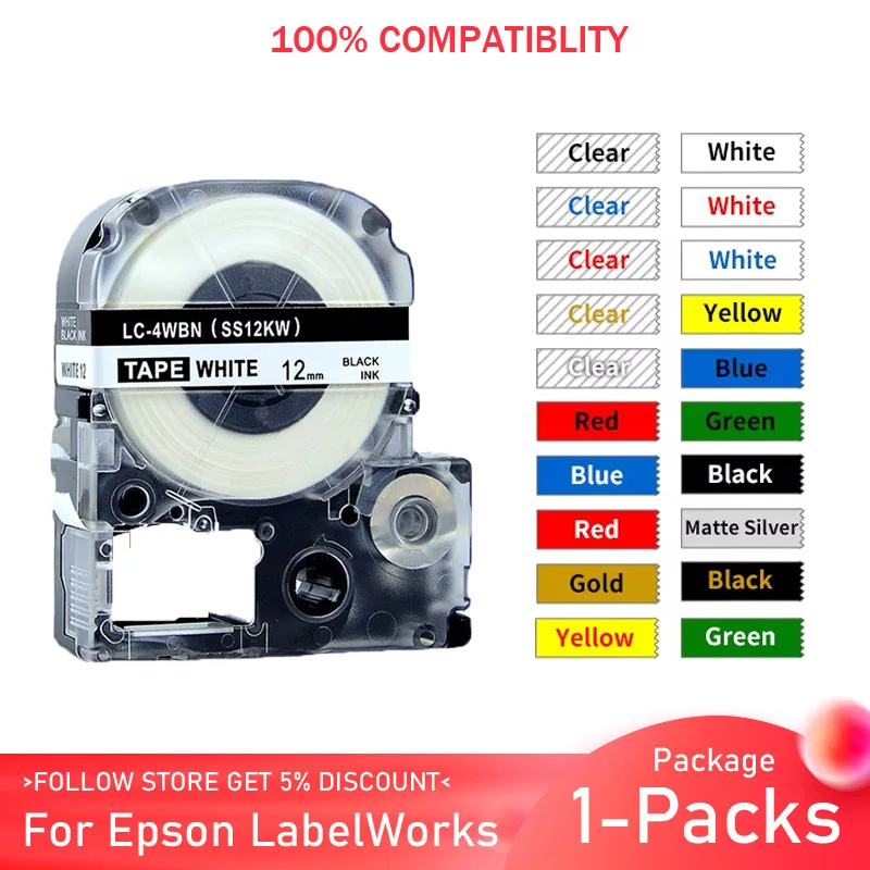 6/9/12/18/24mm Label Tape for Epson Label Tape LabelWorks LW 300 400 600P 700 for KingJim Label Printer SS12KW ST9KW ST18KW