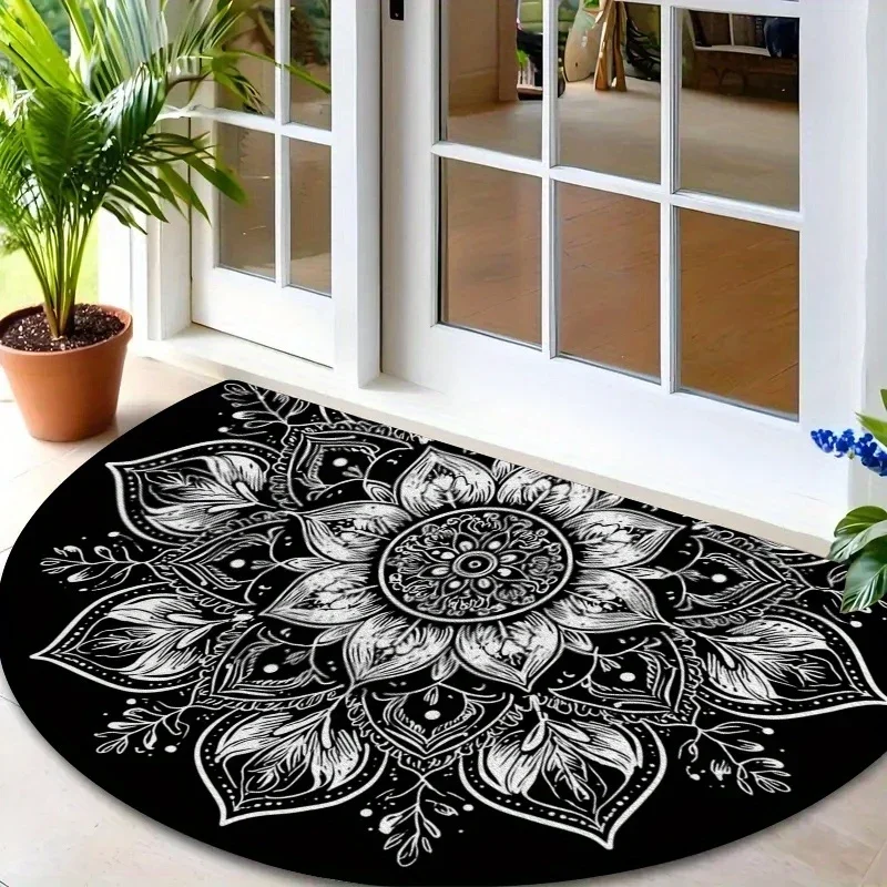 Mandala Semi Circular Welcome Door Mat Wear Resistant Dirt Resistant Non Slip Indoor Outdoor Entrance Rug Home Decor
