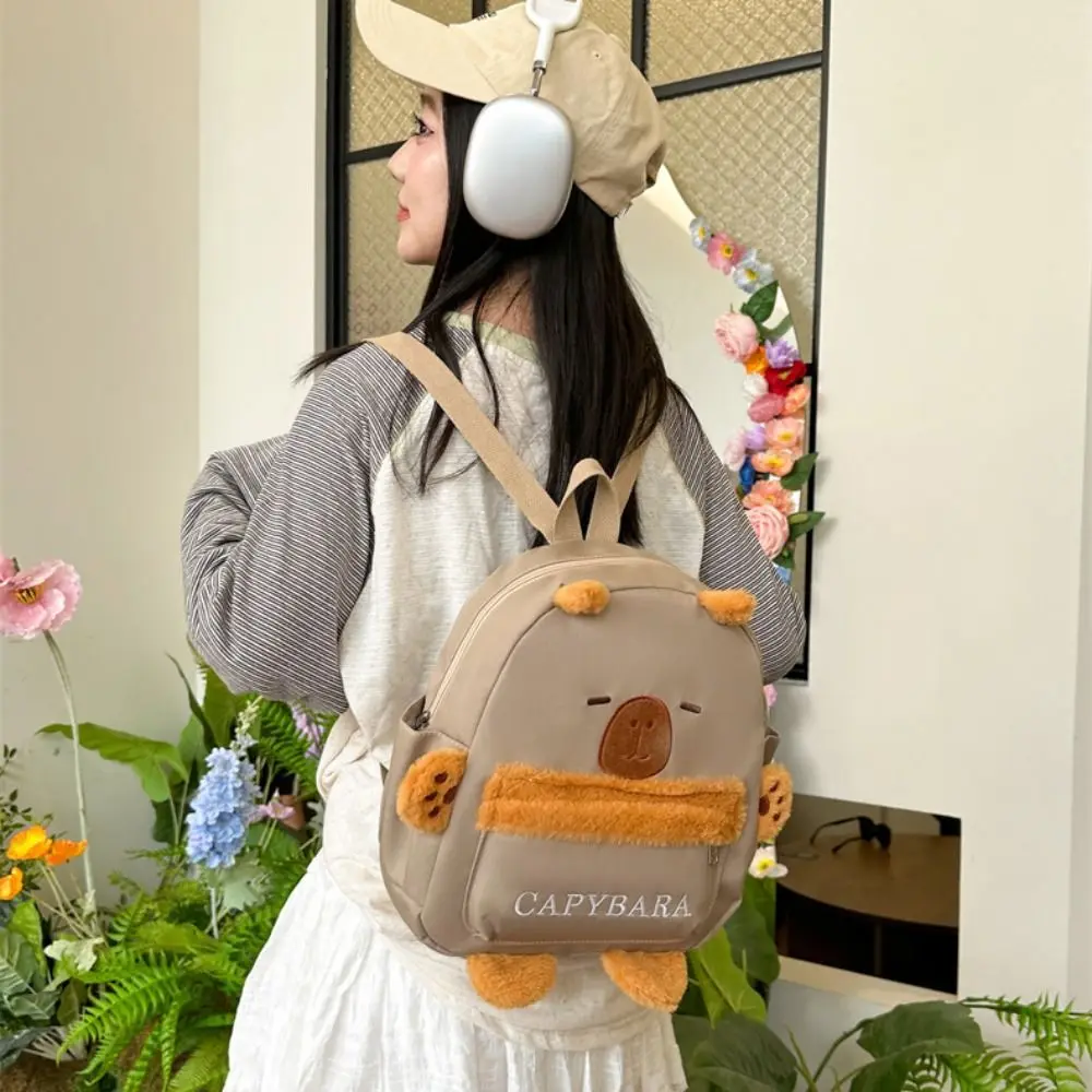 

Soft Large Capacity Capybara Nylon Backpack Kawaii Letter Cartoon School Bag Casual Korean Style Students Book Bag Outdoor