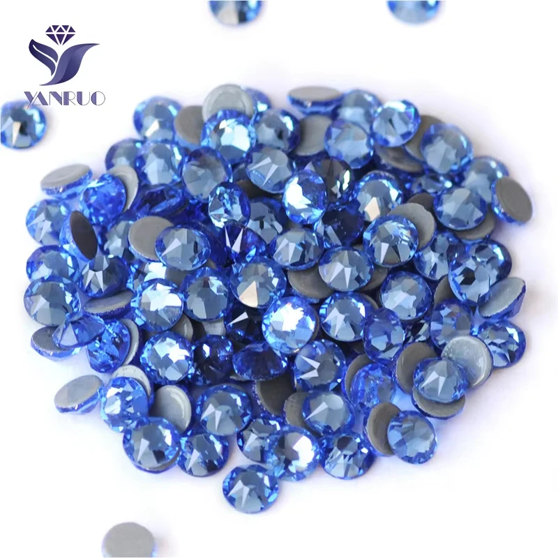 YANRUO 2088HF All Sizes Light Sapphire Flatback Strass Glass Stones DIY Hotfix Crystals Adhesive Rhinestones For Clothing
