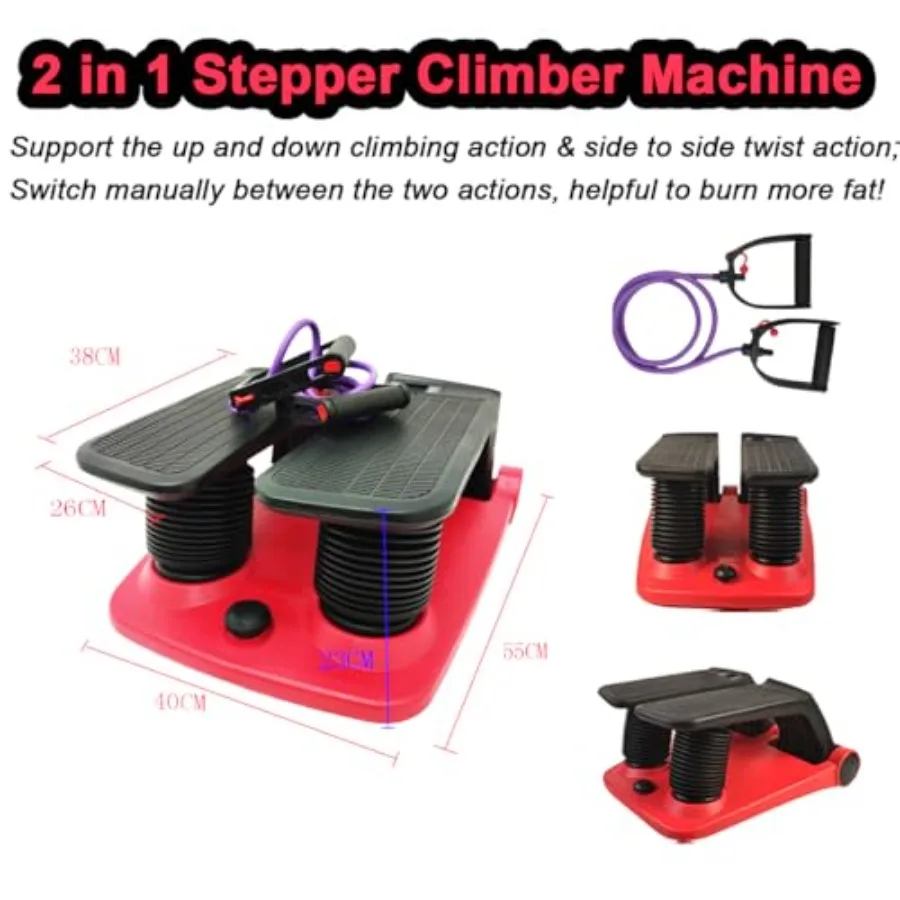 Stepper Climber Fitness Machine for home use steel frame black low-impact cardio with resistant bands and height-adjustable com