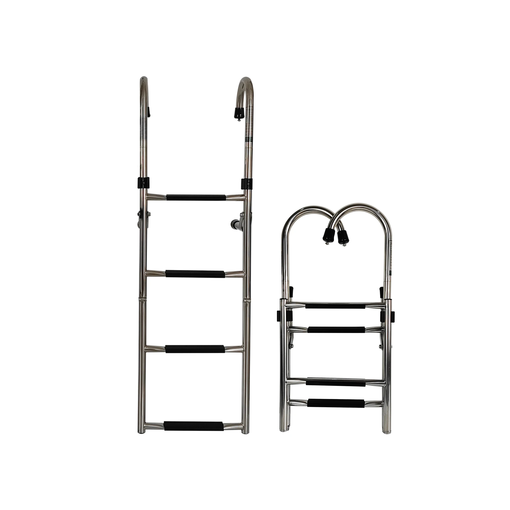 

1 Pcs Stainless Steel 304 2+2 Steps Folding Ladder Boarding Ladder with Rotatable Handle for Marine Boat Yacht Fishing Sail