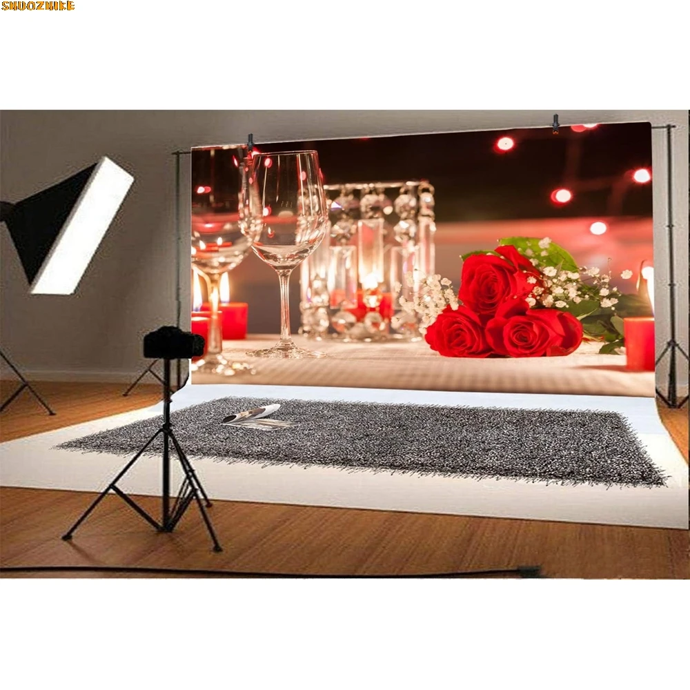 

Valentine's Day Photography Backgrounds Champagne Red Roses Bride Shower Child Adult Birthday Wedding Party Decor Photo Backdrop