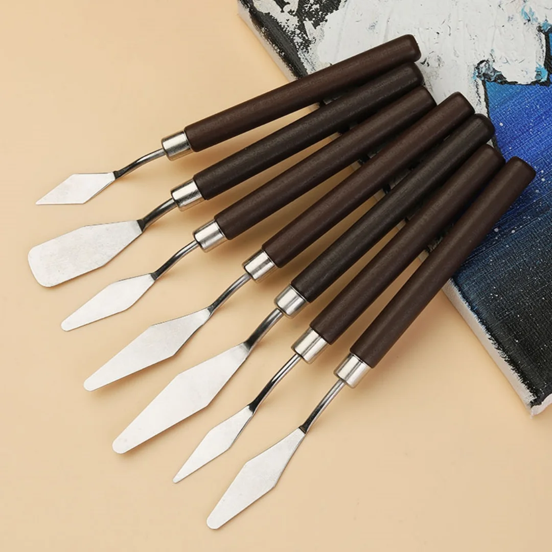 7-piece Rosewood Handle Oil Painting Acrylic Paint Art Scraper Wall Graffiti DIY Creation Palette Knife Set