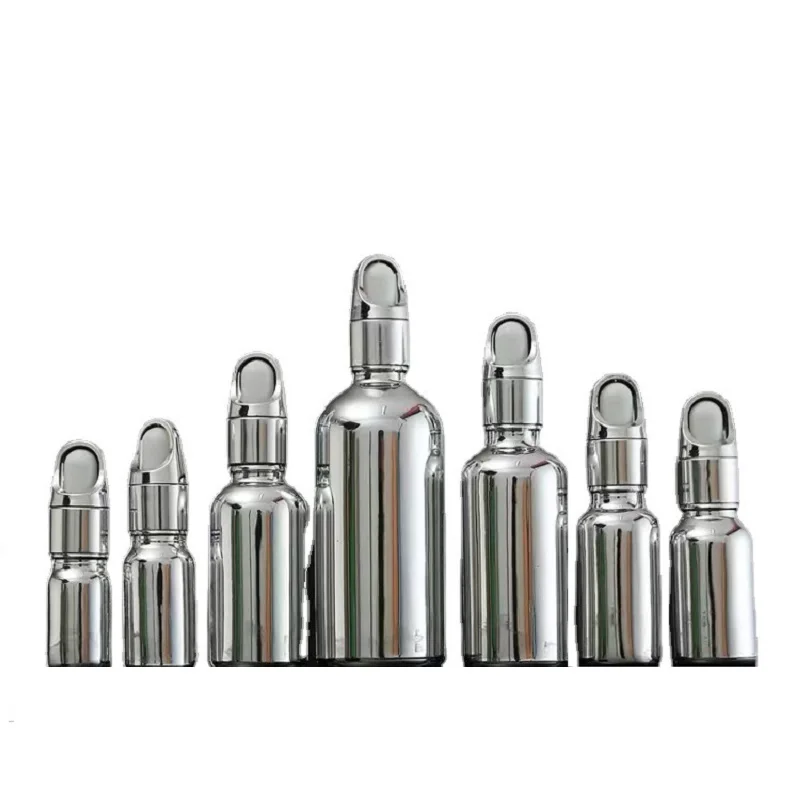 

20 pcs Glass Pipette Dropper Silver Essential oil Bottle with 10ML 15ML 20ML 30ml Flower Basket Cap Silver Glass Bottles